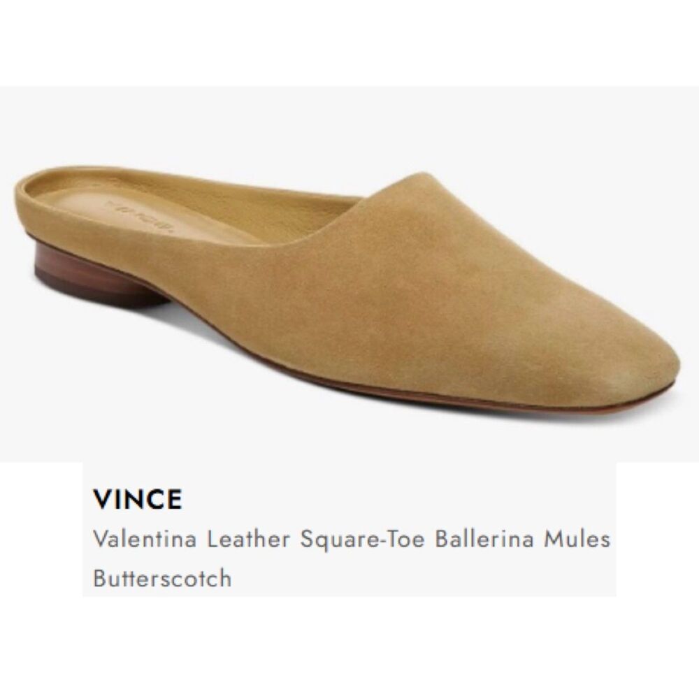 SZ 9M VINCE Women's Valentia Suede Low Heel Mules in Butterscotch Tan